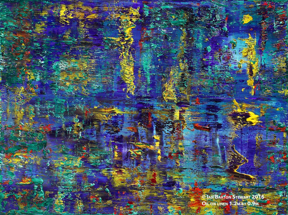 Reflections on Water: A remarkably beautiful painting, inspired by the works on the same subject by Monet and Van Gogh, but set in a contemporary context. Destined to be regarded as one of the masterpieces of 21st century art. Debussy's Reflets dans l'eau, which I performed for my Licentiate in Music (along with Chopin's B Minor sonata, and Brahms profound late work in Eb Minor op 118 no 6) is the greatest musical composition on the theme of reflections on water. I think he would have liked this painting....