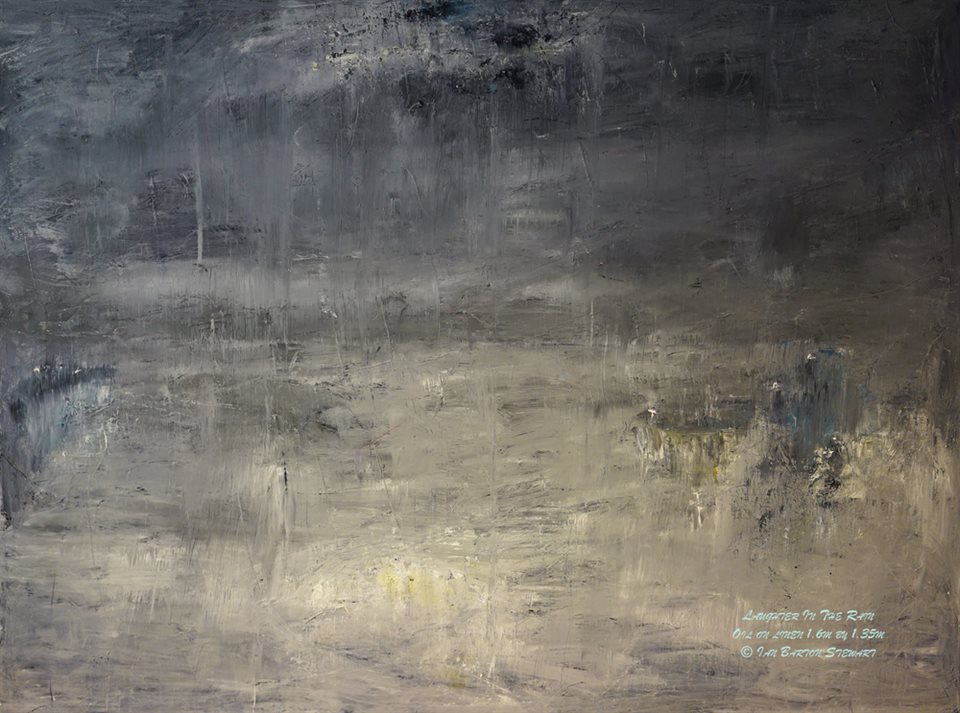 Laughter In The Rain by Ian Barton Stewart: This painting shows the expressive possibilities of greys and whites. Laughter in the Rain is a composition by Claude Debussy in his work Estampes. This is one of the finest paintings available in the world today.